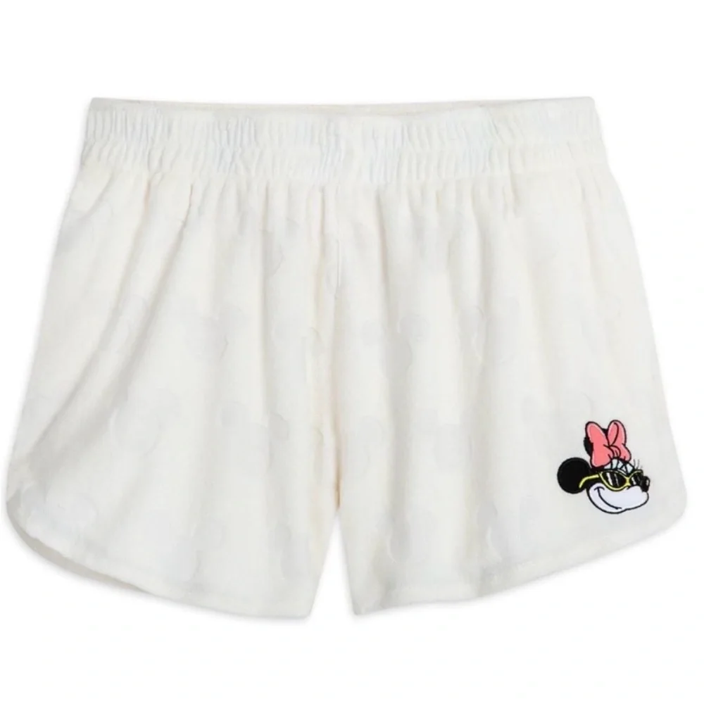 Disney Minnie Terry Cloth Off White Burnout Mickey Mouse Shorts Beach Lounge XL